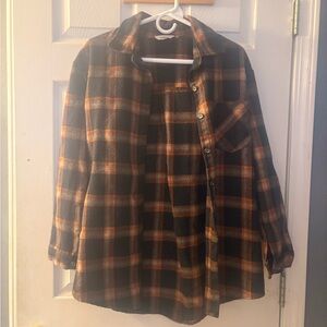 ADORA for Men Heavy Black and Orange Plaid Button-Up